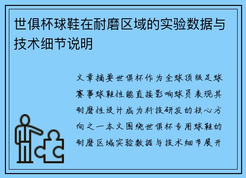 世俱杯球鞋在耐磨区域的实验数据与技术细节说明